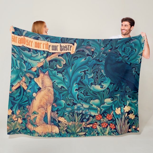 Animals in The Forest, William Morris Fleece Blank Blanket (In Situ)