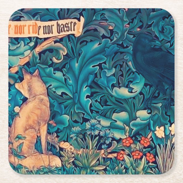 Animals in The Forest, William Morris Square Paper Coaster (Front)