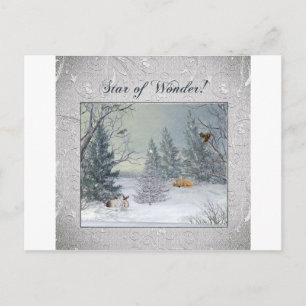 Animals in the Winter Forest, Tree with Star, Star Postcard