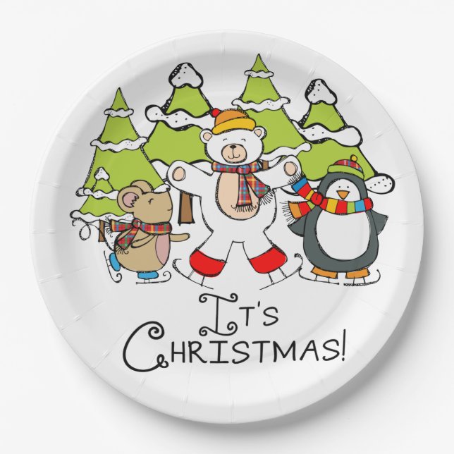 Animals It's Christmas Paper Plate (Front)