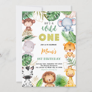 Animals Jungle Safari Wild ONE Birthday Party Invitation