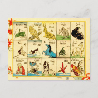 Animals labelled in Japanese & English Postcard