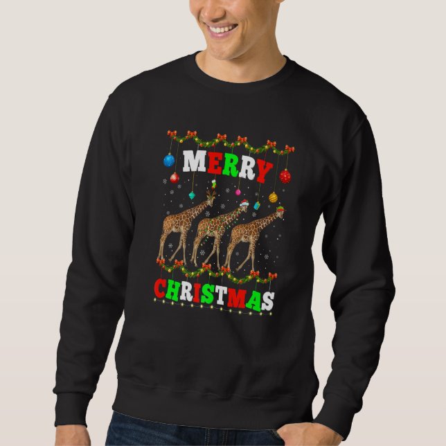Animals Lights Merry Christmas Santa Giraffe Sweatshirt (Front)