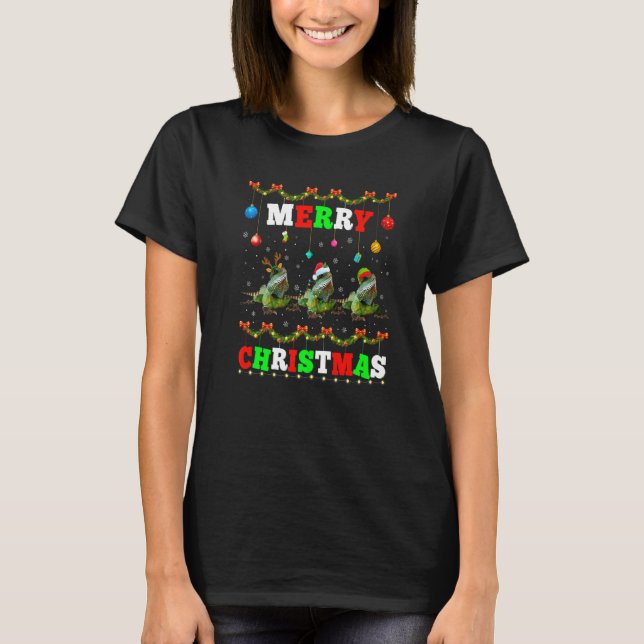 Animals Lights Merry Christmas Santa Iguana T-Shirt (Front)