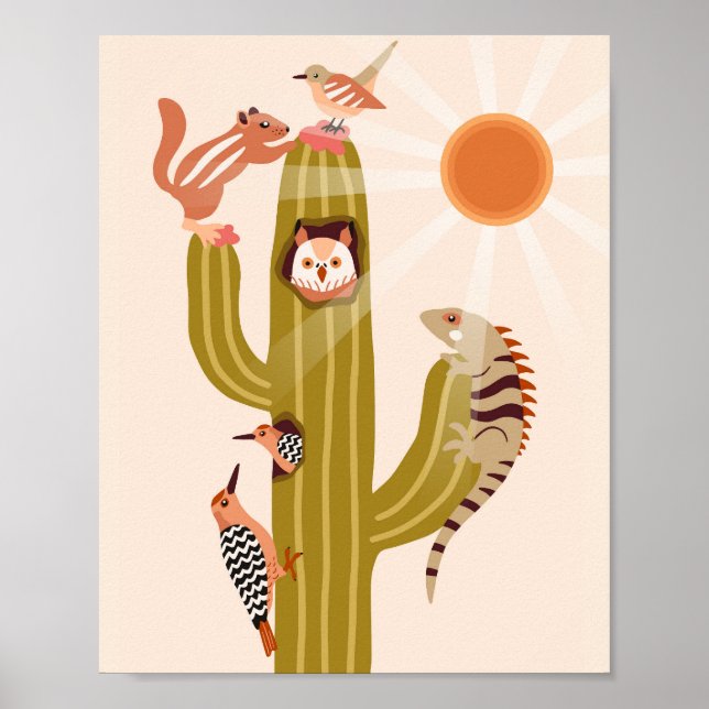 Animals living in a cactus kids poster (Front)