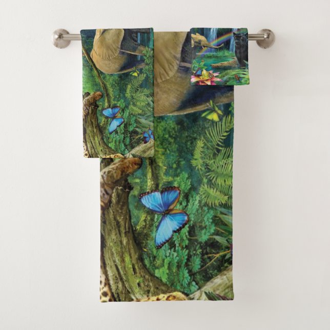 Animals living together throw pillow bath towel set (Insitu)