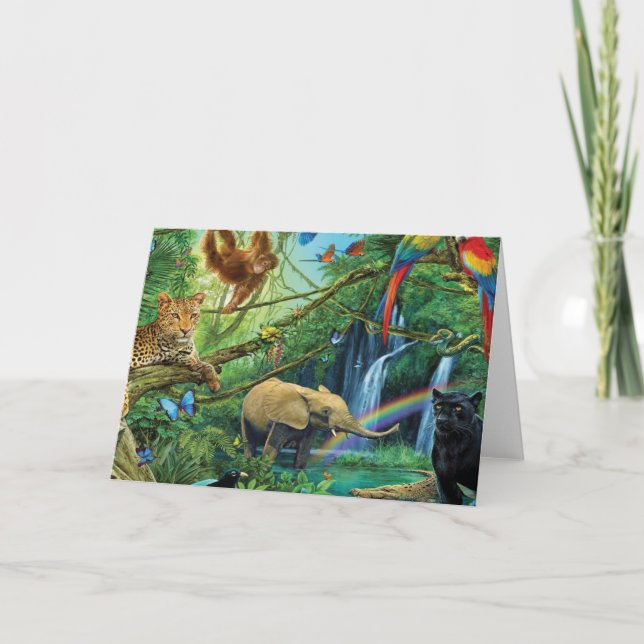 Animals living together throw pillow card (Front)