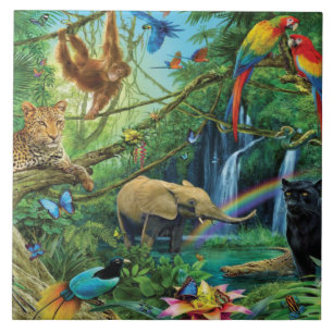 Animals living together throw pillow ceramic tile