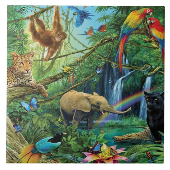 Animals living together throw pillow ceramic tile (Front)