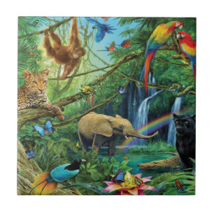 Animals living together throw pillow ceramic tile