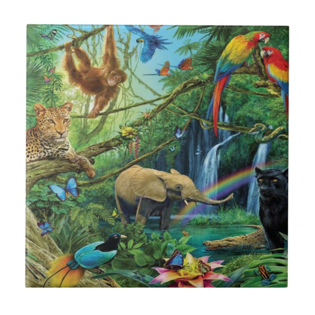 Animals living together throw pillow ceramic tile (Front)