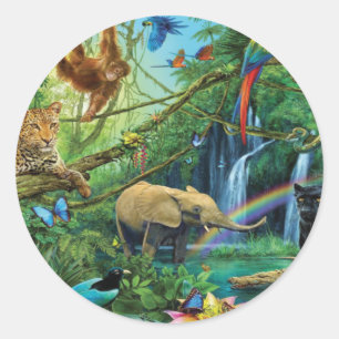 Animals living together throw pillow classic round sticker