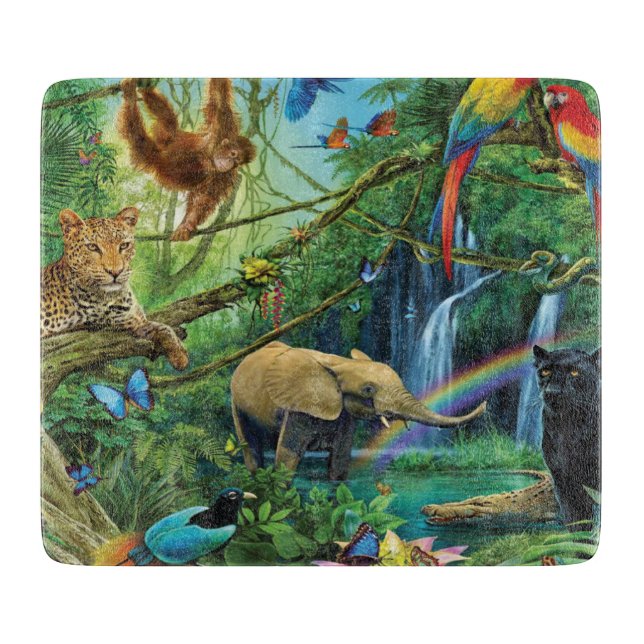 Animals living together throw pillow cutting board (Front)