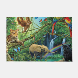 Animals living together throw pillow doormat