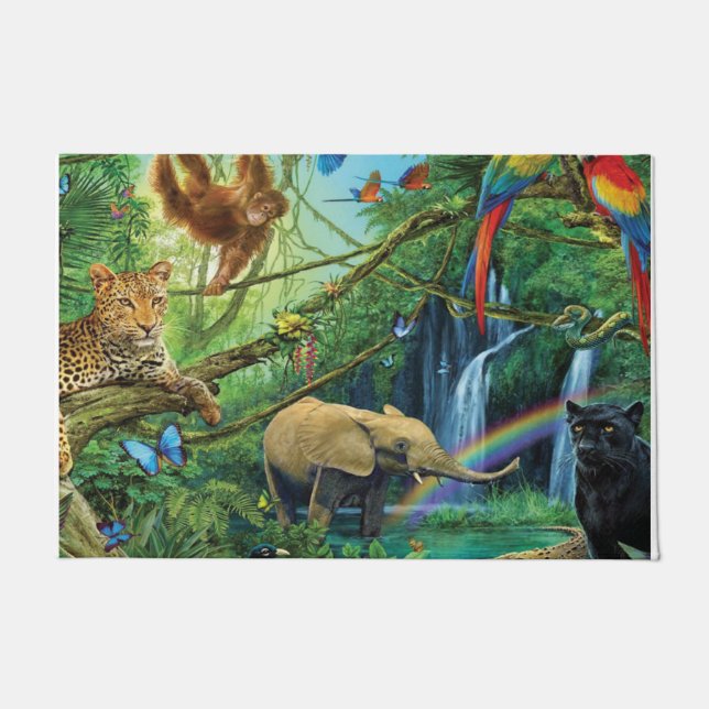 Animals living together throw pillow doormat (Front)