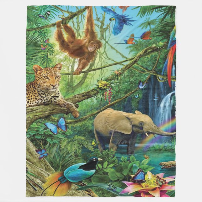 Animals living together throw pillow fleece blanket (Front)
