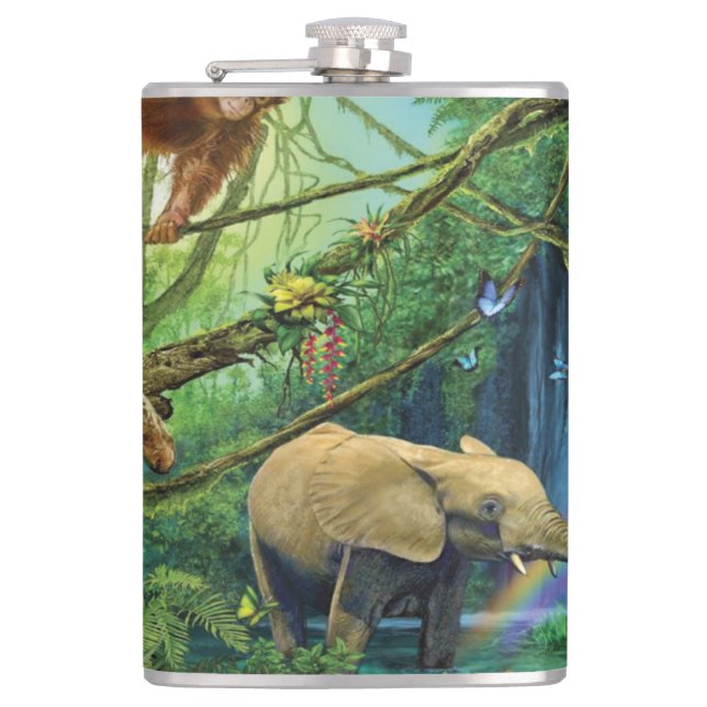 Animals living together throw pillow hip flask (Front)