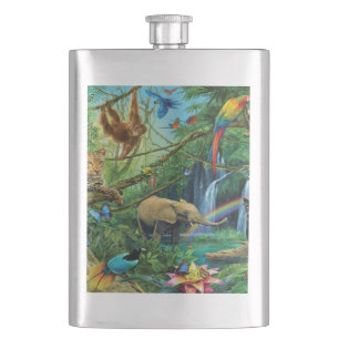 Animals living together throw pillow hip flask