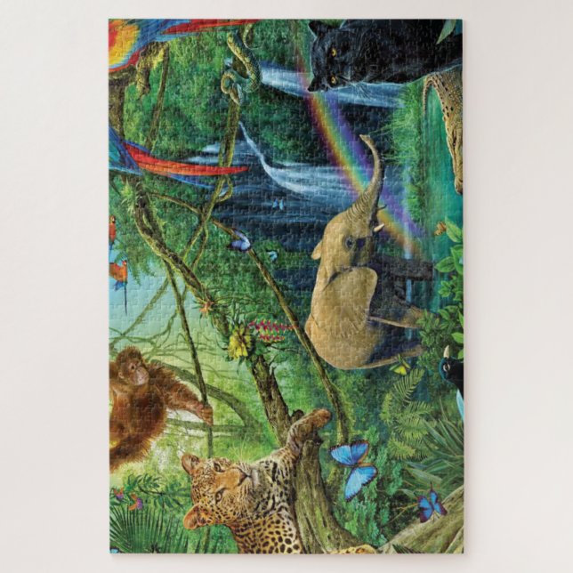 Animals living together throw pillow jigsaw puzzle (Vertical)