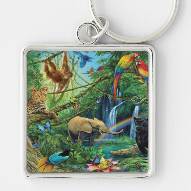 Animals living together throw pillow key ring (Front)