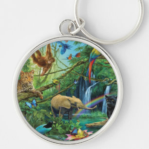 Animals living together throw pillow key ring