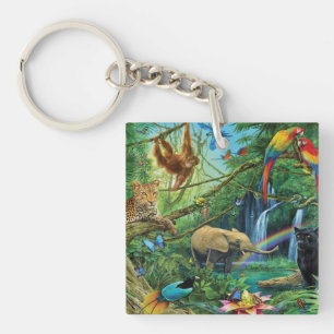 Animals living together throw pillow key ring