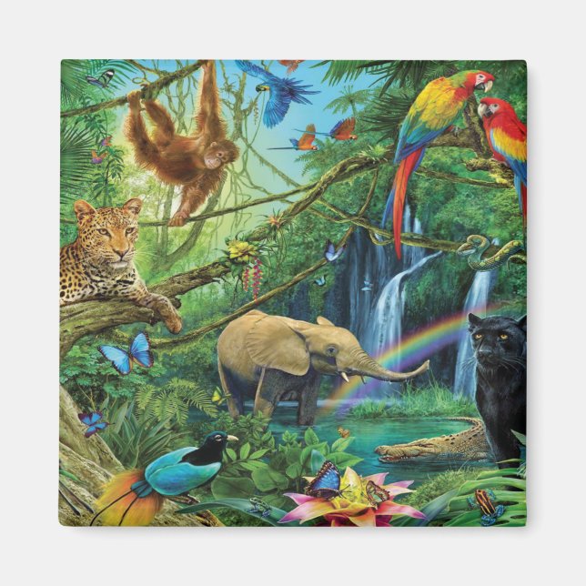 Animals living together throw pillow magnet (Front)