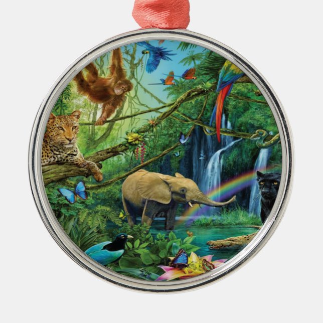 Animals living together throw pillow metal ornament (Front)