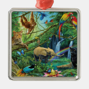 Animals living together throw pillow metal ornament