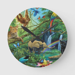 Animals living together throw pillow round clock