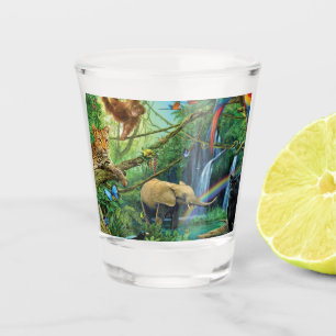 Animals living together throw pillow shot glass