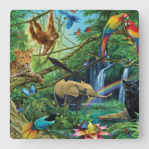 Animals living together throw pillow square wall clock
