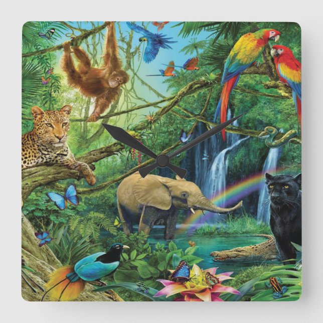Animals living together throw pillow square wall clock (Front)