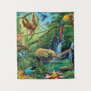 Animals living together throw pillow tapestry