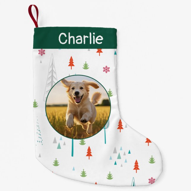 Animals Lover Christmas Custom Name & Photo Green Small Christmas Stocking (Front)