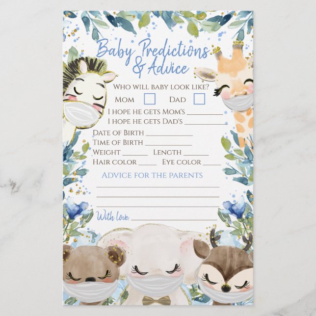 Animals Mask Covid Boy Baby Shower Double Game Flyer (Front)