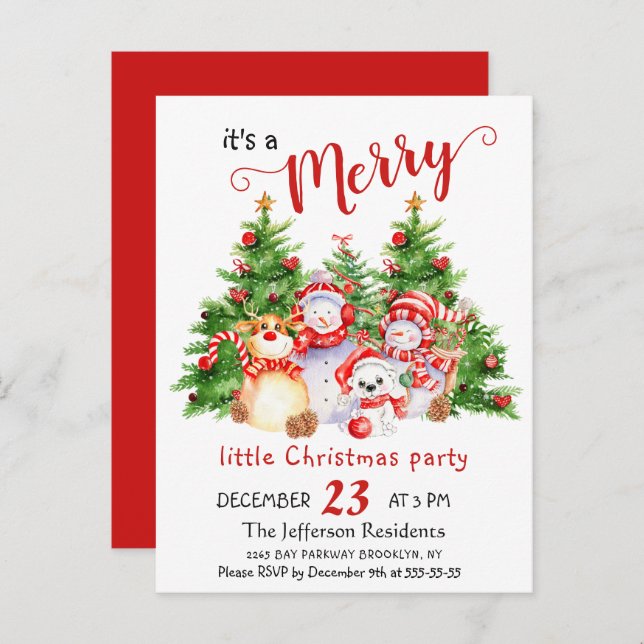 Animals Merry Little Christmas Party Card (Front/Back)