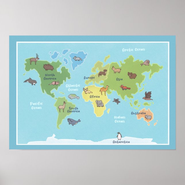 Animals of the World Map Poster (Front)