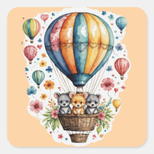 Animals On A baloon Square Sticker