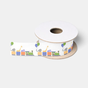 Animals On A Train Birthday Satin Ribbon