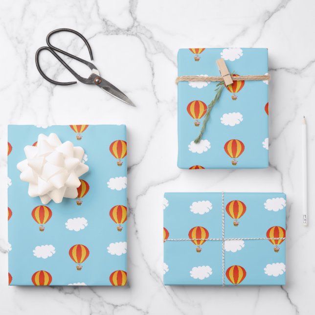 Animals on hot air balloon wrapping paper sheet (Front)