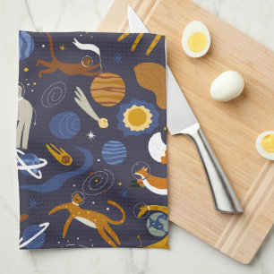 Animals Outer Space Kitchen Tea Towel