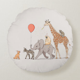 Animals party cute nursery art birthday dog  throw round cushion