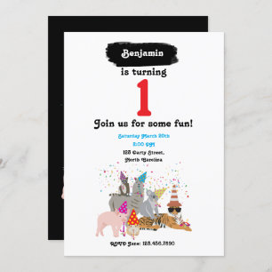 Animals Partying - Animals at Birthday Party Invitation