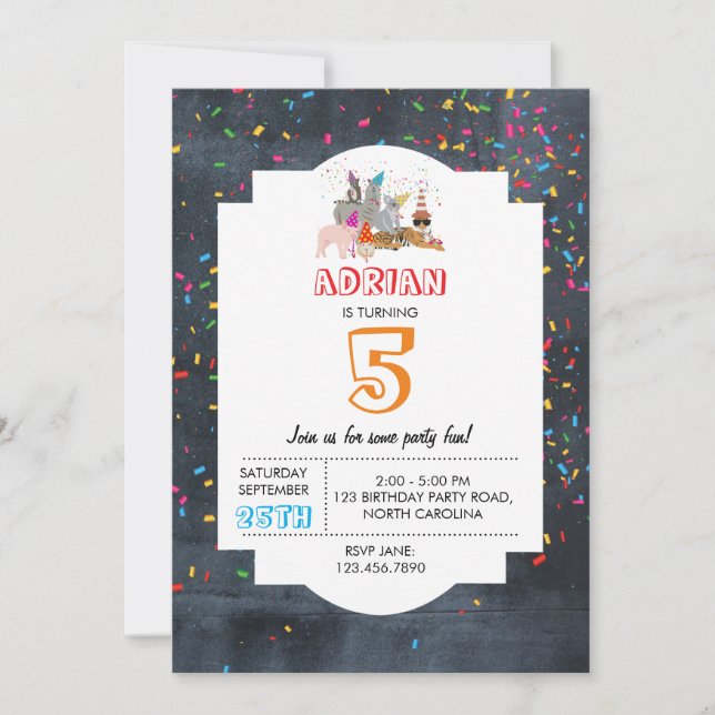 Animals Partying - Animals Birthday Party Boy Girl Invitation (Front)