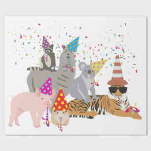 Animals Partying - Cute Animals Having a Party Wrapping Paper