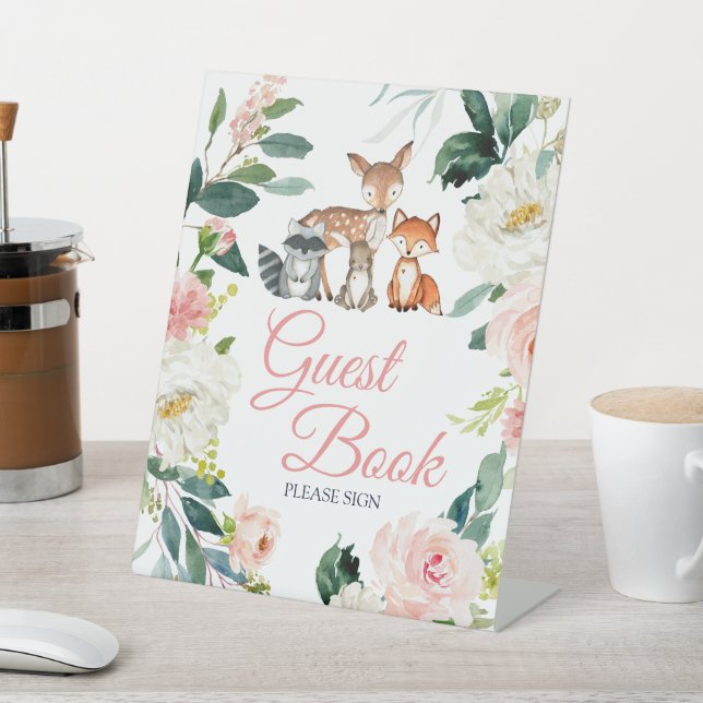  Animals & Pink Floral Guest Book Pedestal Sign (In SItu)