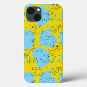 Animals playing baby pattern background iPhone 13 case