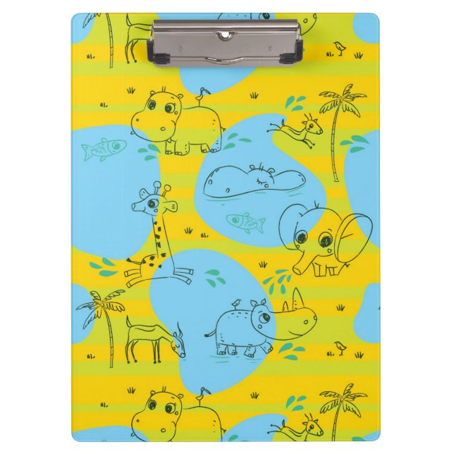 Animals playing baby pattern background clipboard (Front)