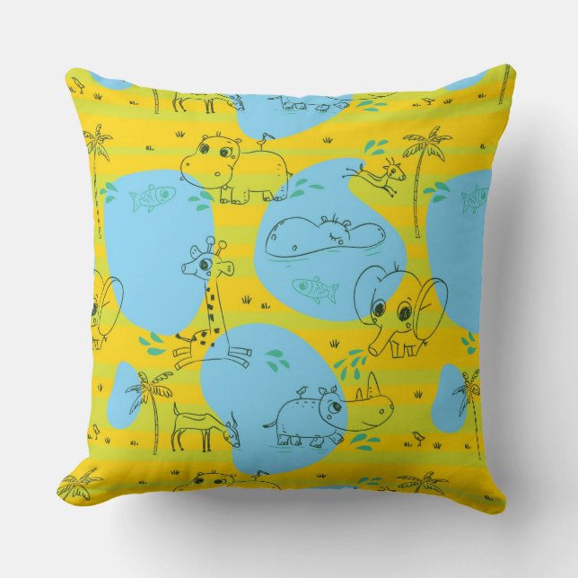 Animals playing baby pattern background cushion (Front)